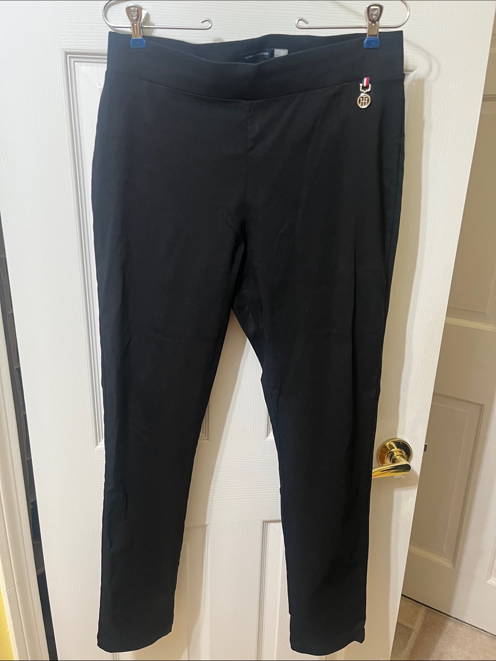 Tommy Hilfiger Black Slim Ponte Knit Stretch Pants with Logo Charm